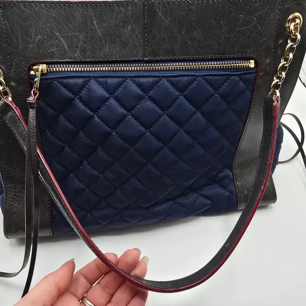 MZ Wallace New‎ York navy blue quilted leather trim purse gold chain handbag